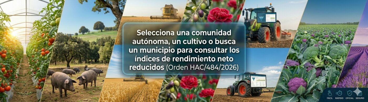 Selecciona una comunidad autónoma, un cultivo o busca un municipio para consultar los índices de rendimiento neto reducidos